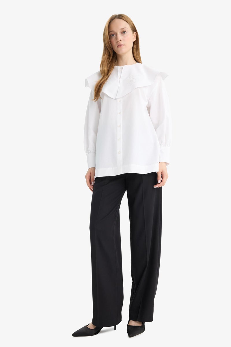 DeFacto White Woman Relax Fit Poplin Long Sleeve Tunic Casual - Image 4